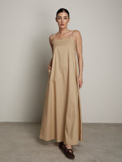 Abito spallina fina cotone camel