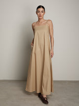 Abito spallina fina cotone camel