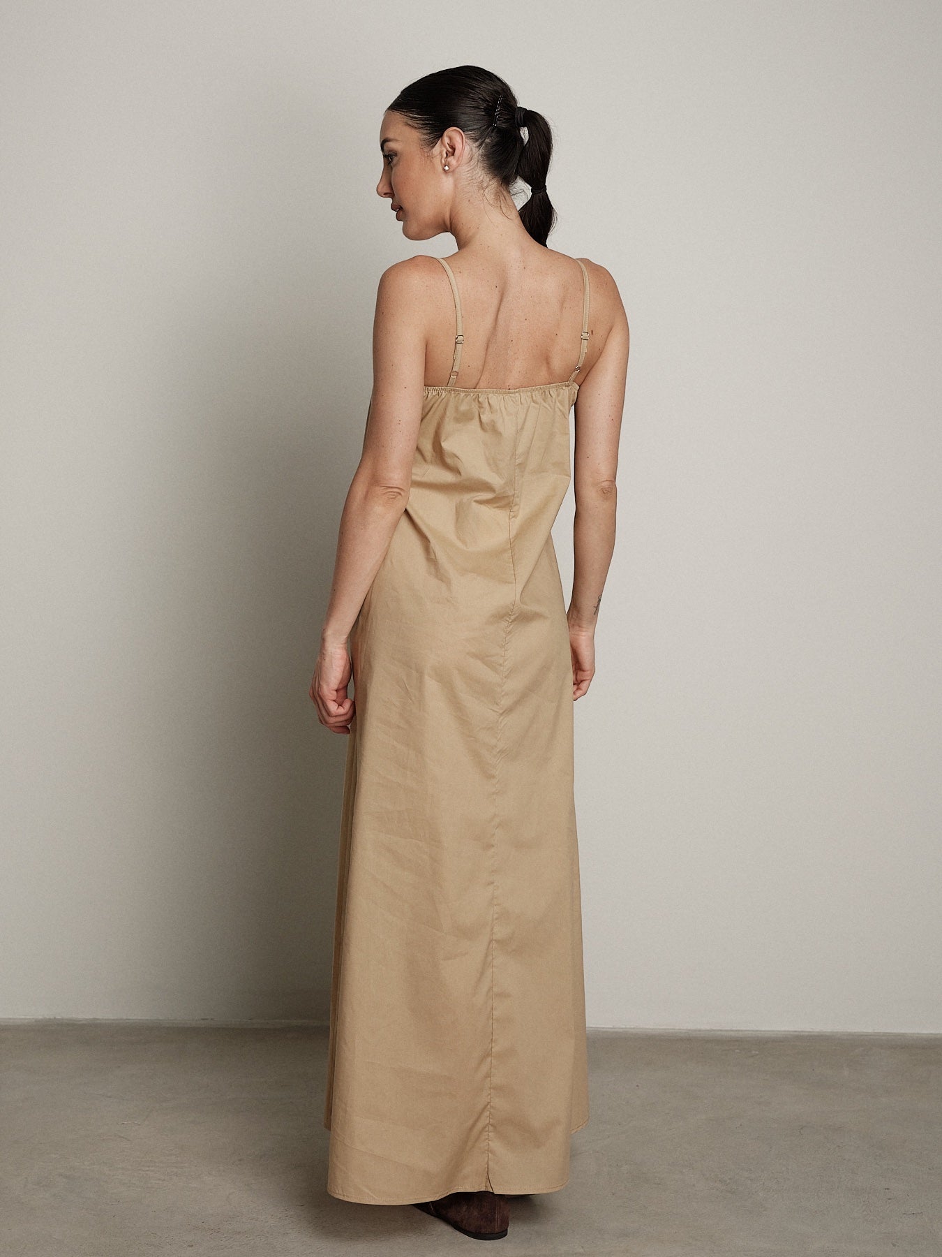 Abito spallina fina cotone camel