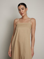 Abito spallina fina cotone camel