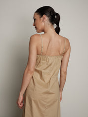 Abito spallina fina cotone camel