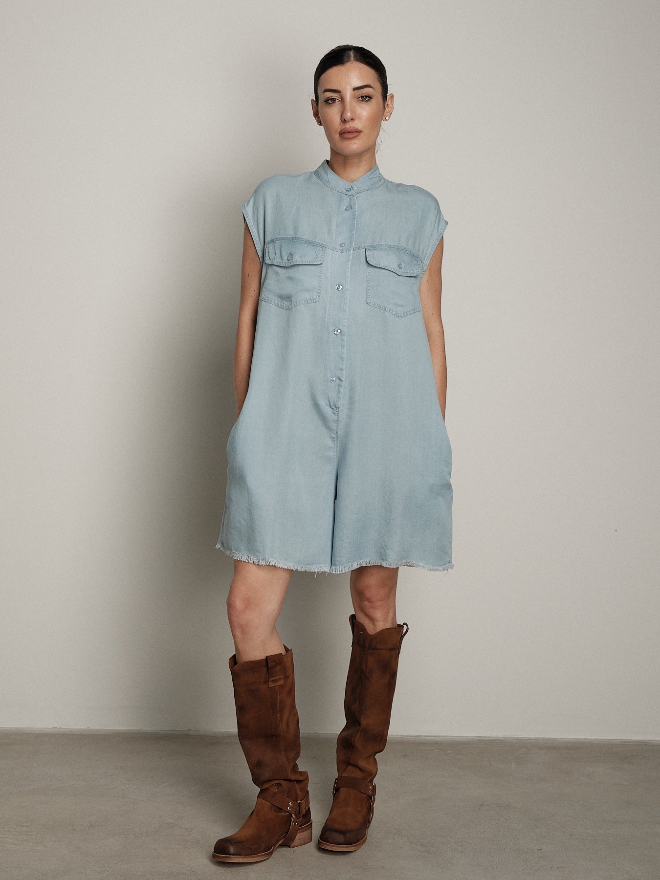Salopette chambray chiaro