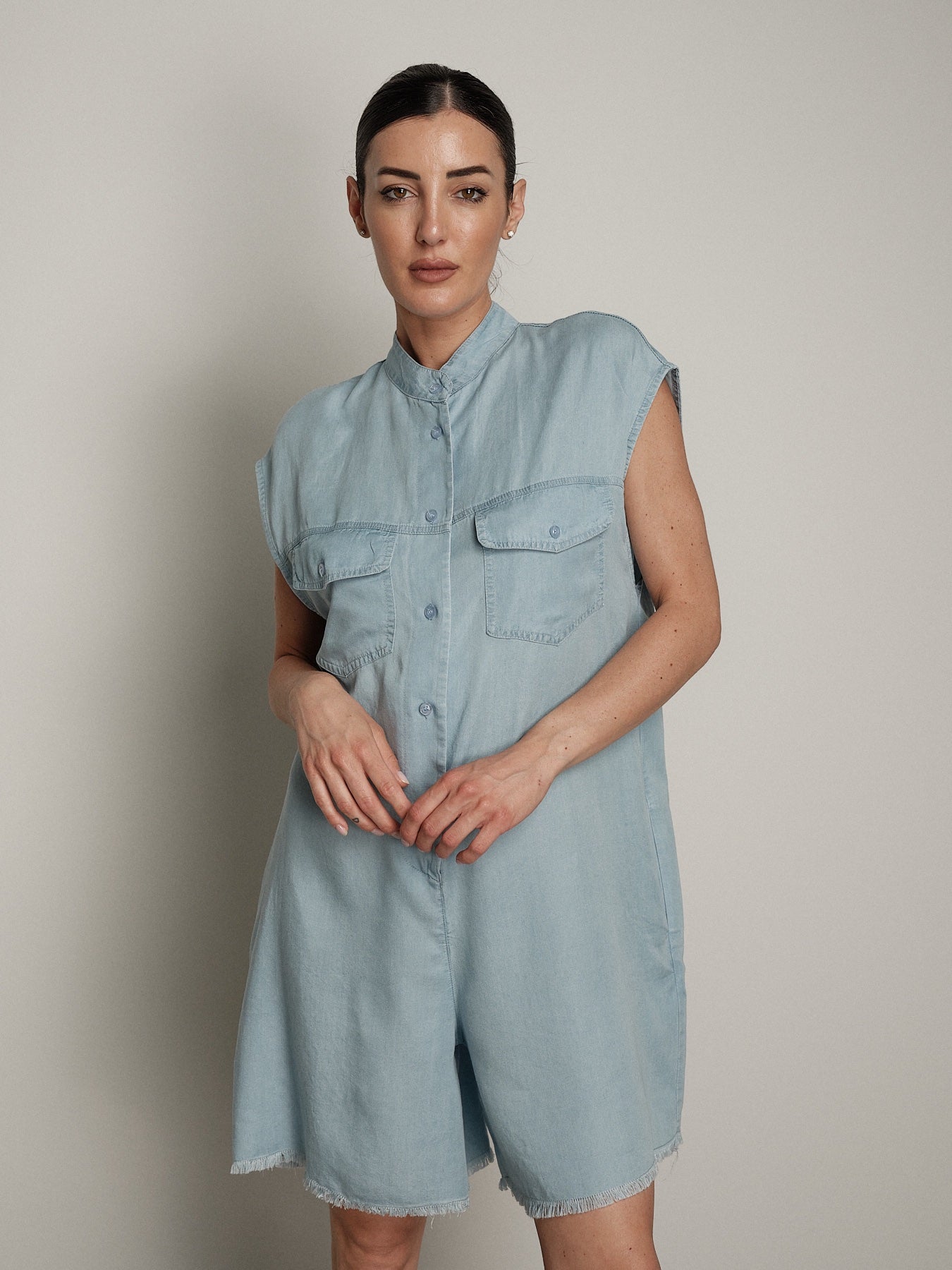 Salopette chambray chiaro