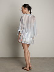 Camicia passamaneria multicolor riga azzurra