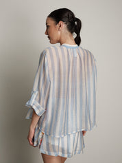 Camicia passamaneria multicolor riga azzurra