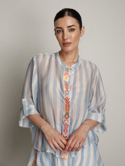Camicia passamaneria multicolor riga azzurra