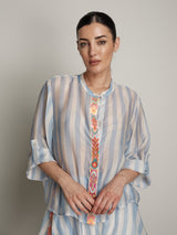 Camicia passamaneria multicolor riga azzurra