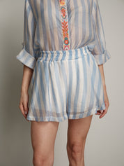 Shorts passamaneria multicolor riga azzurra