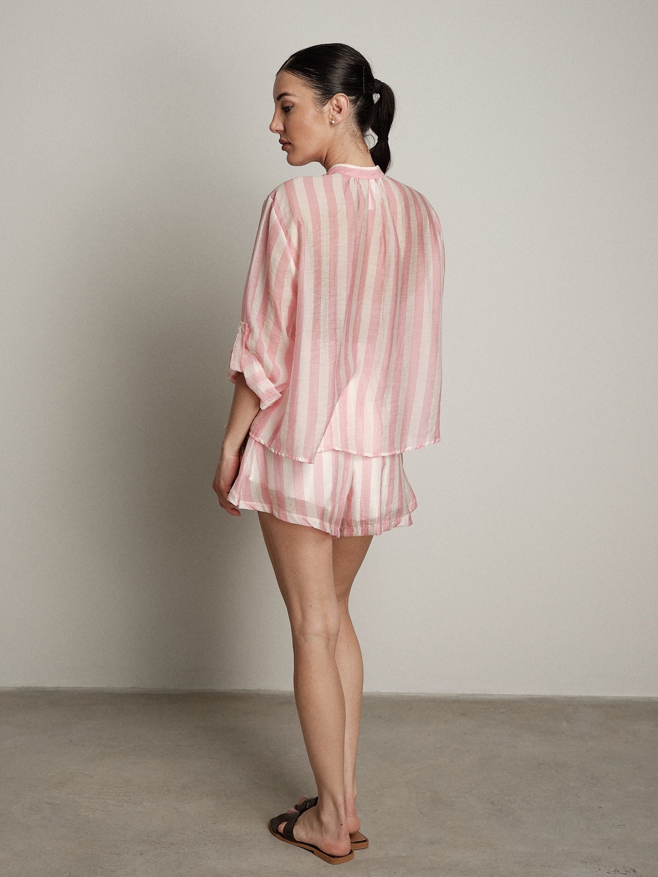 Camicia passamaneria multicolor riga rosa PREORDINE 23/06