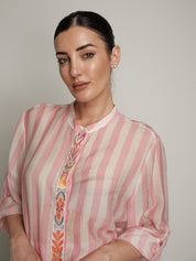 Camicia passamaneria multicolor riga rosa PREORDINE 23/06