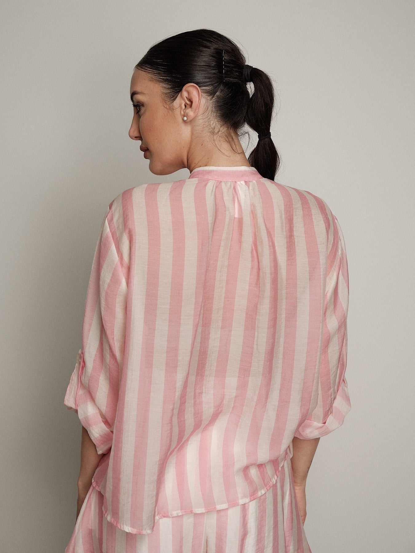 Camicia passamaneria multicolor riga rosa PREORDINE 23/06