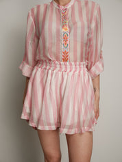 Camicia passamaneria multicolor riga rosa PREORDINE 23/06