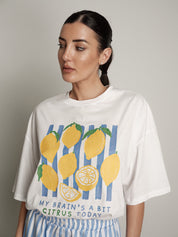 Completo frutta t-shirt + shorts limone riga azzurra