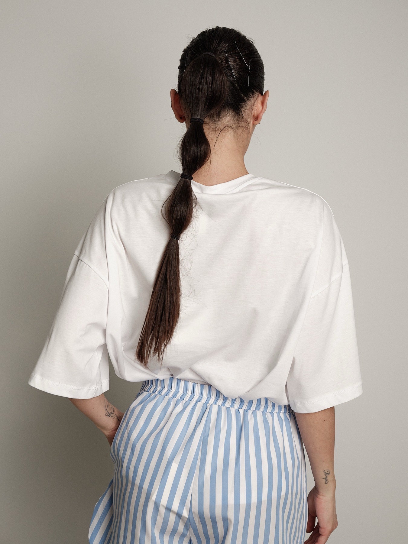 Completo frutta t-shirt + shorts limone riga azzurra