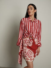 Completo camicia riga + gonna rosso/rosa