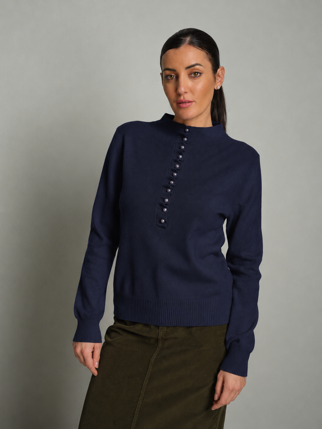 Pullover bottoni perla - blu