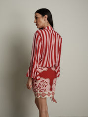 Completo camicia riga + gonna rosso/rosa