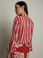 Completo camicia riga + gonna rosso/rosa