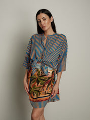 Camicia rigata blu/arancio