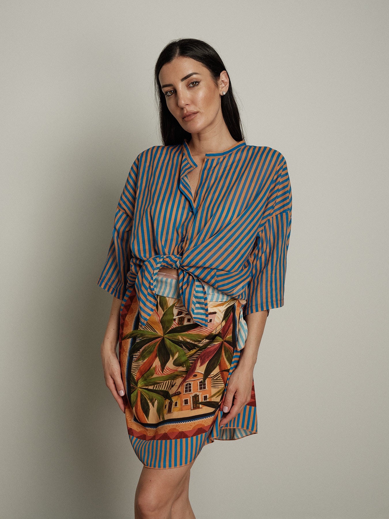 Gonna rigata blu/arancio