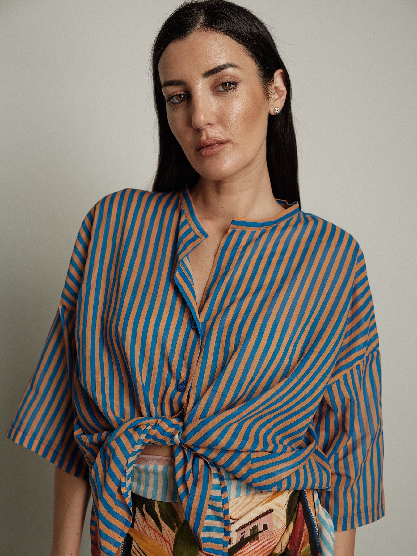Camicia rigata blu/arancio