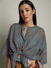 Camicia rigata blu/arancio