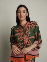 Camicia petrolio fiore arancio