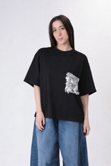 T-shirt tasca paillettes nero