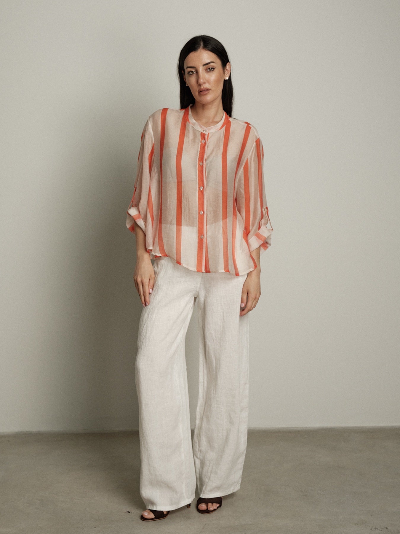 Camicia virale riga burro/arancio