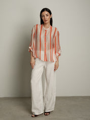 Camicia virale riga burro/arancio