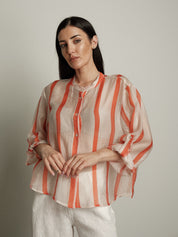 Camicia virale riga burro/arancio