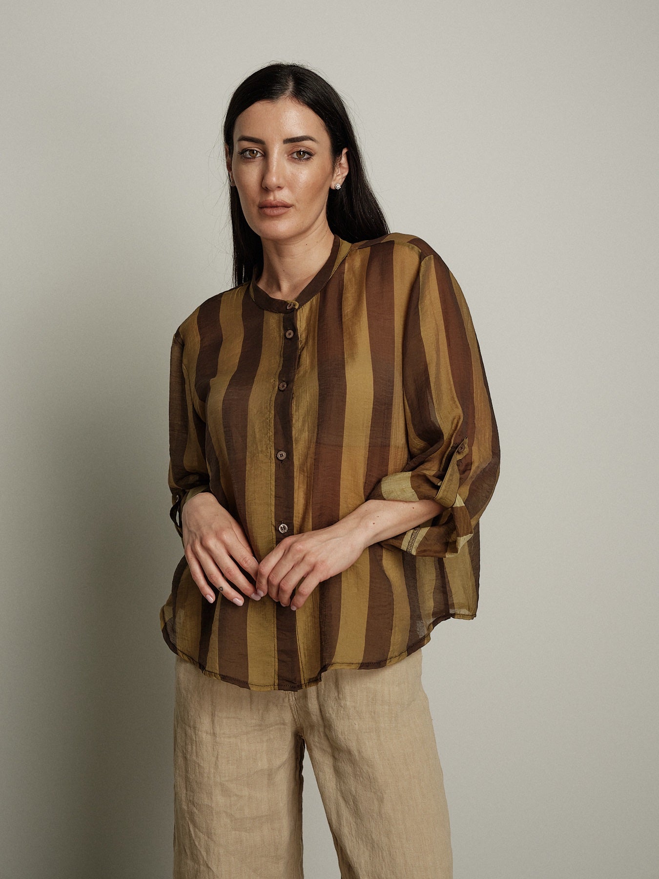 Camicia virale riga olio/moro