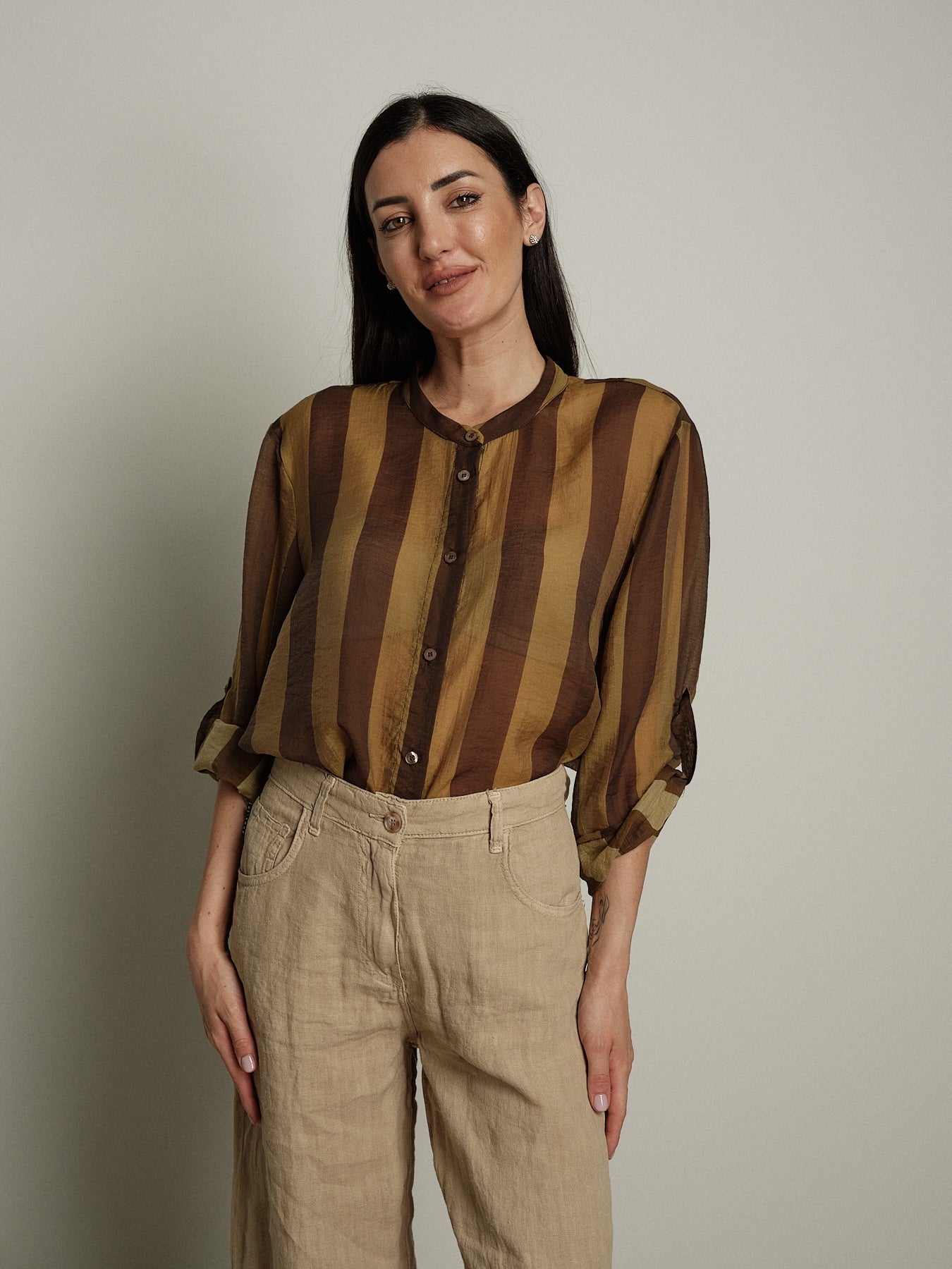 Camicia virale riga olio/moro