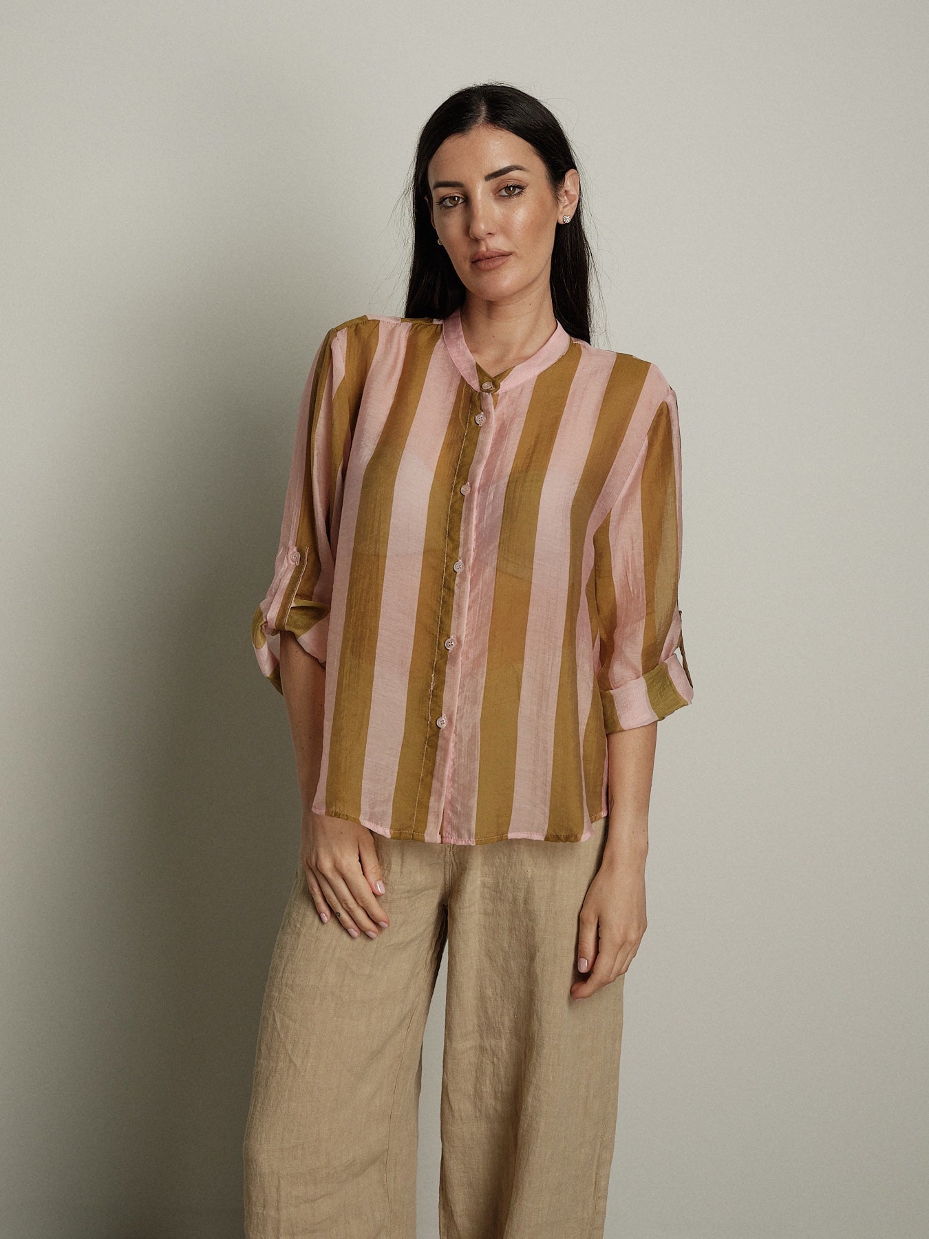 Camicia virale riga olio/rosa PREORDINE 26/06