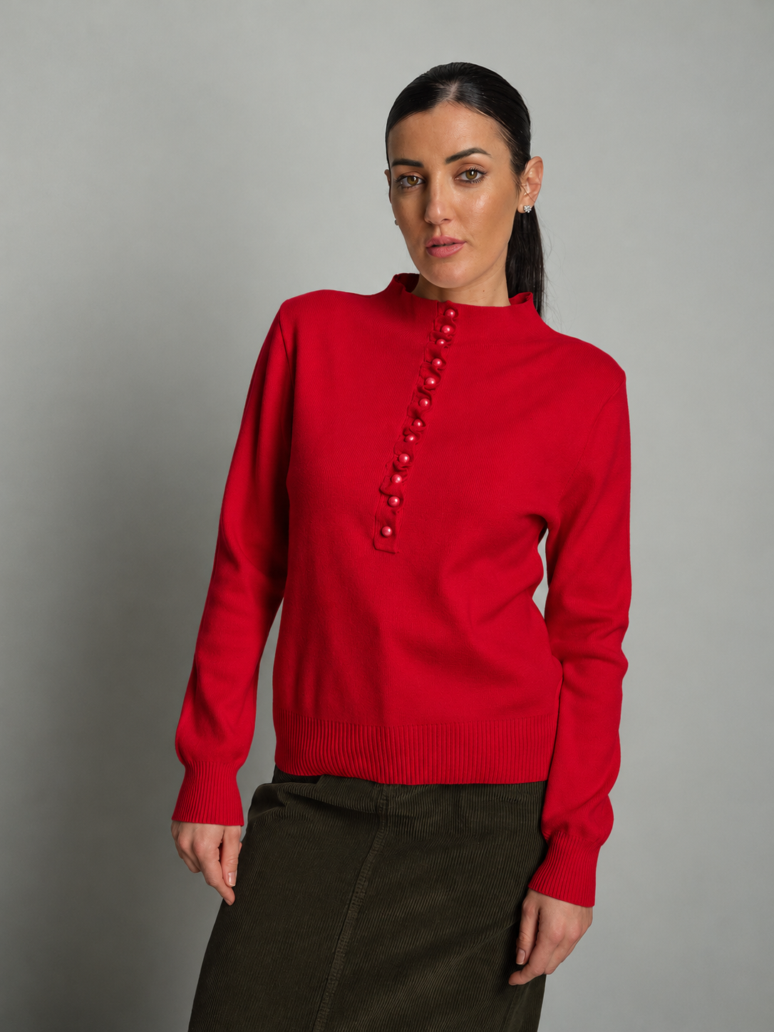 Pullover bottoni perla - rosso