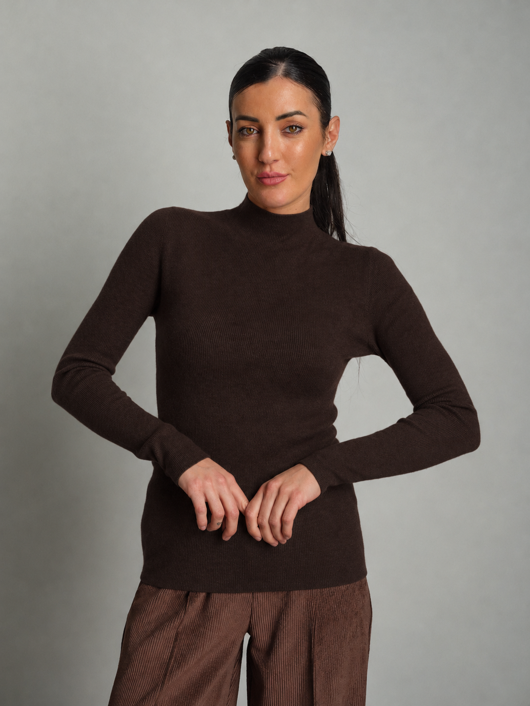 Pull collo cratere manica lunga - moka