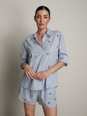 Camicia cabochon riga azzurra