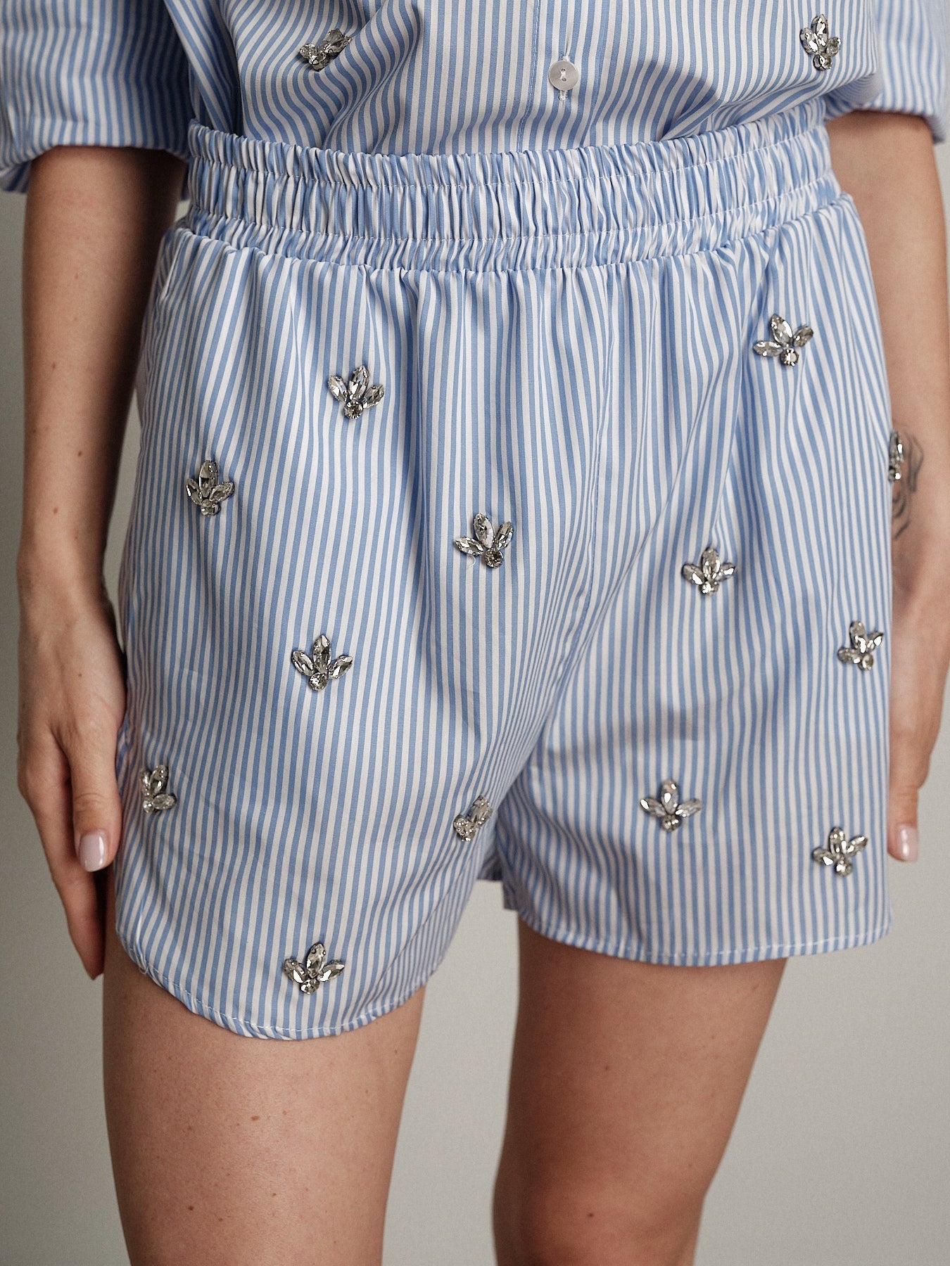 Camicia cabochon riga azzurra