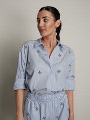 Camicia cabochon riga azzurra