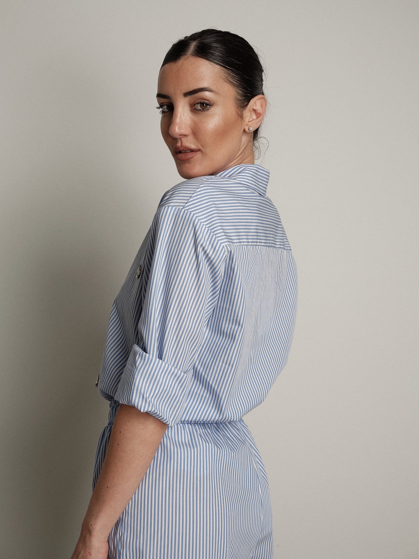 Camicia cabochon riga azzurra