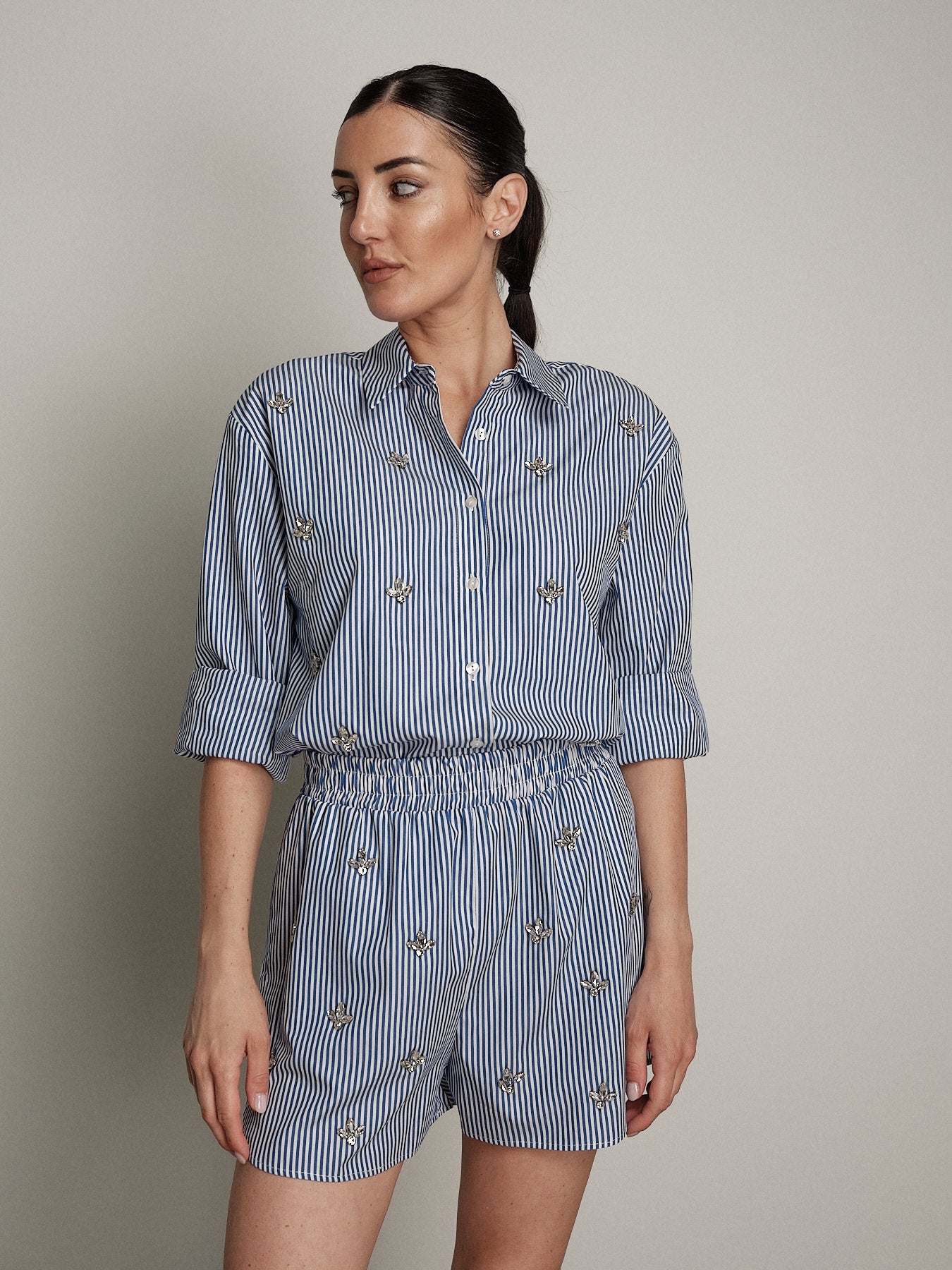 Camicia cabochon riga blu