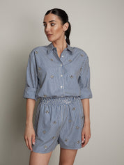 Camicia cabochon riga blu