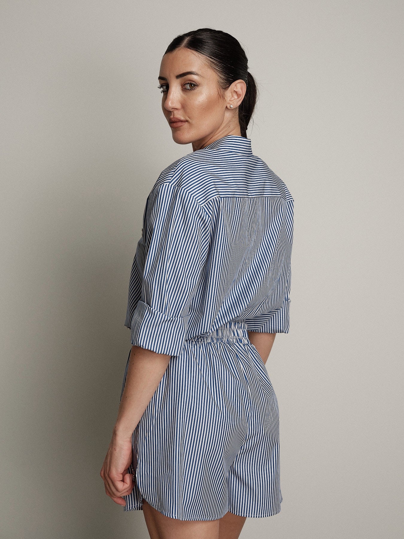 Camicia cabochon riga blu