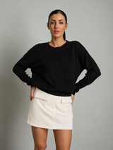 Pullover serafino bottoni - Nero