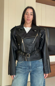 Bomber chiodo crop ecopelle - Nero