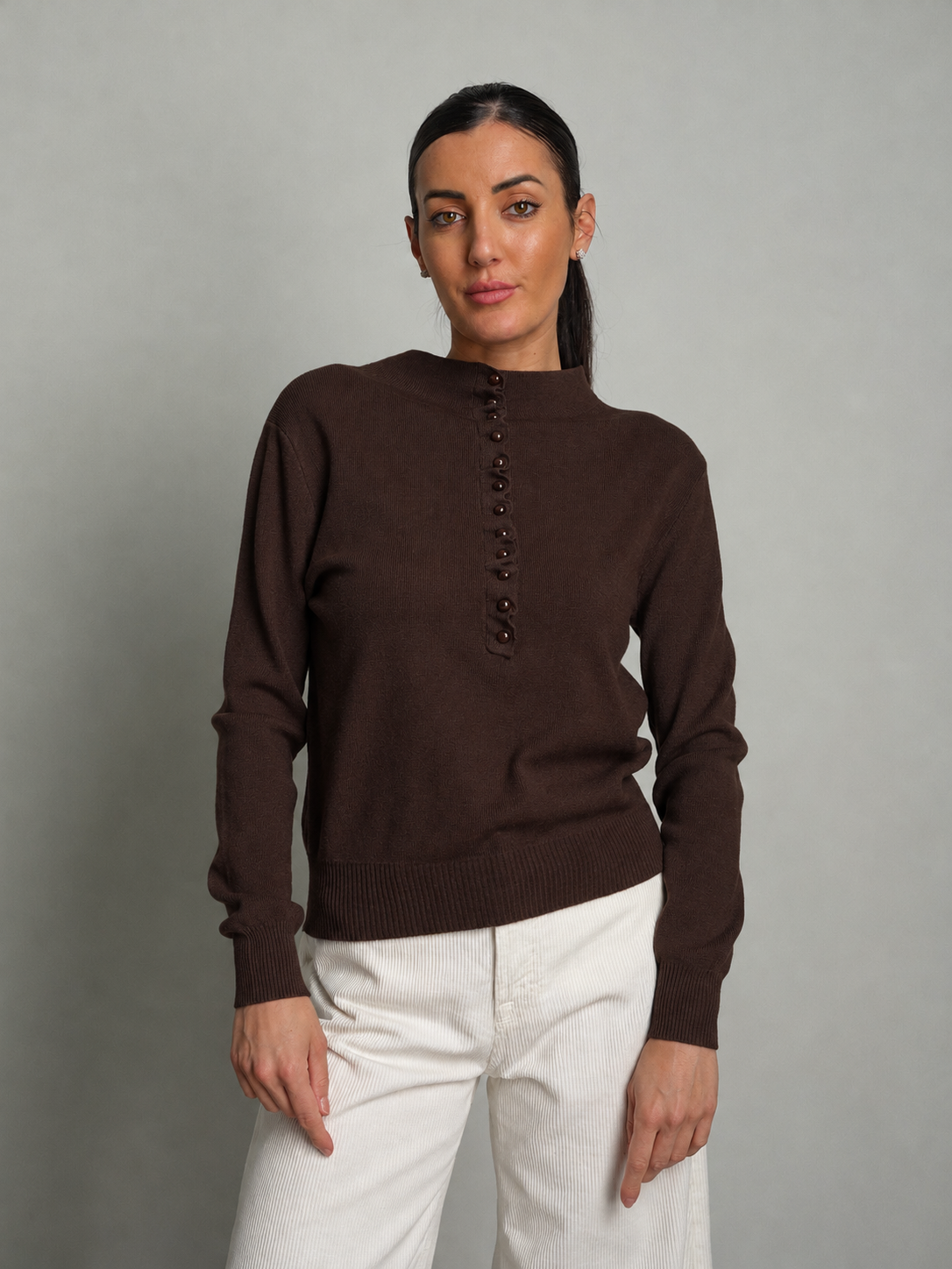 Pullover bottoni perla - moka