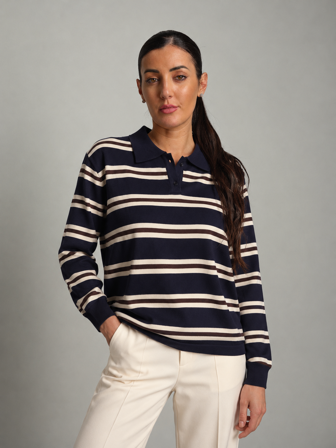 Polo in maglia riga  - blu