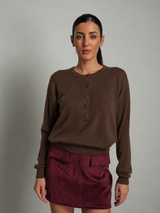 Pullover serafino bottoni - marrone