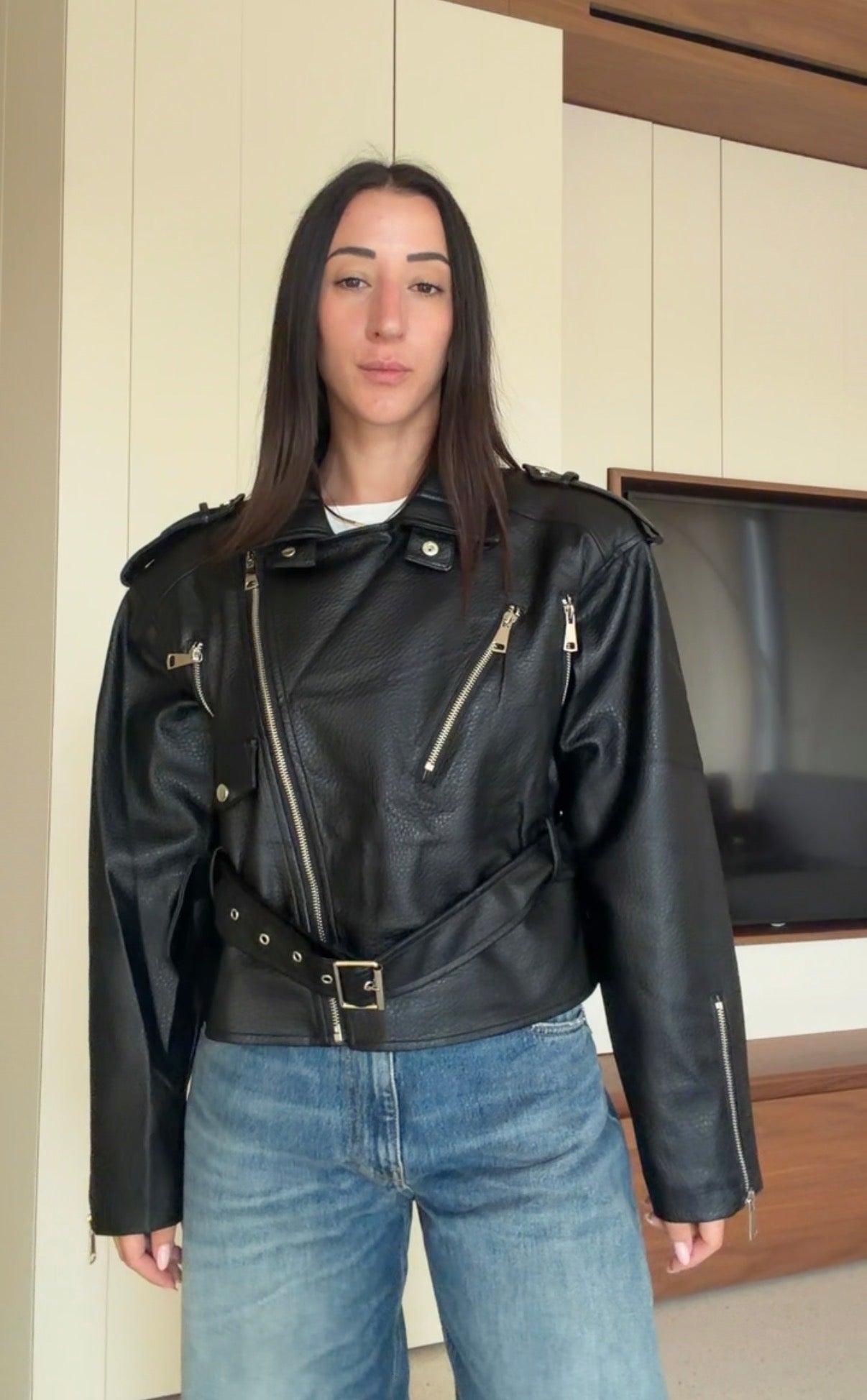 Bomber chiodo crop ecopelle - Nero