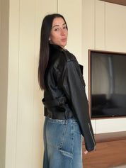 Bomber chiodo crop ecopelle - Nero